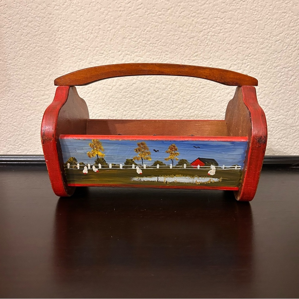 Vintage Wooden Storage Caddy Folk Art Rustic Farmhouse Primitive handmade - Picture 3 of 14
